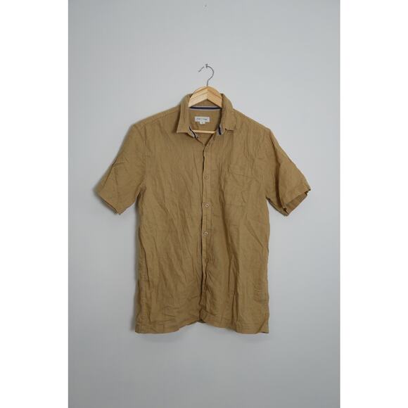 Sun + Stone Men’s Tan Linen Button Up Size medium - Picture 1 of 7